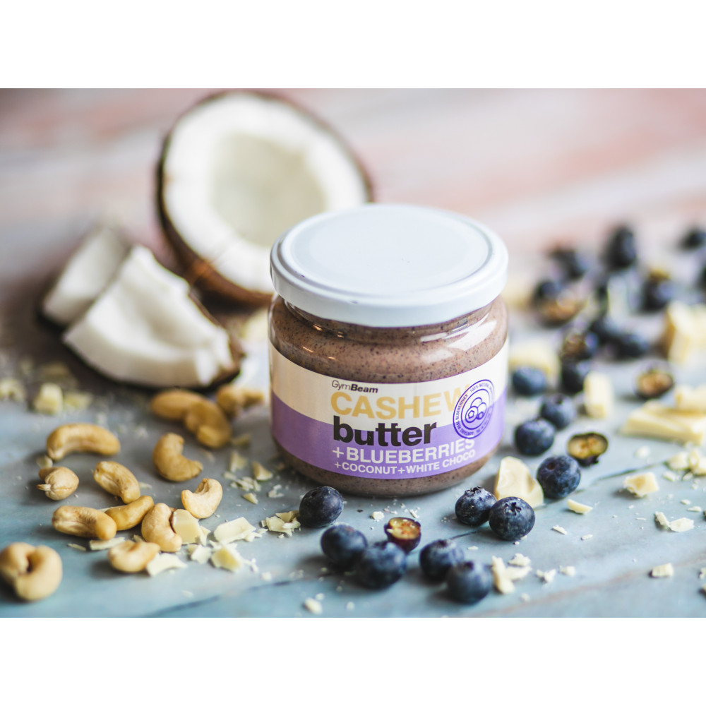 Cashewbutter mit Kokos, weißer Schokolade und Heidelbeeren 340 g - GymBeam